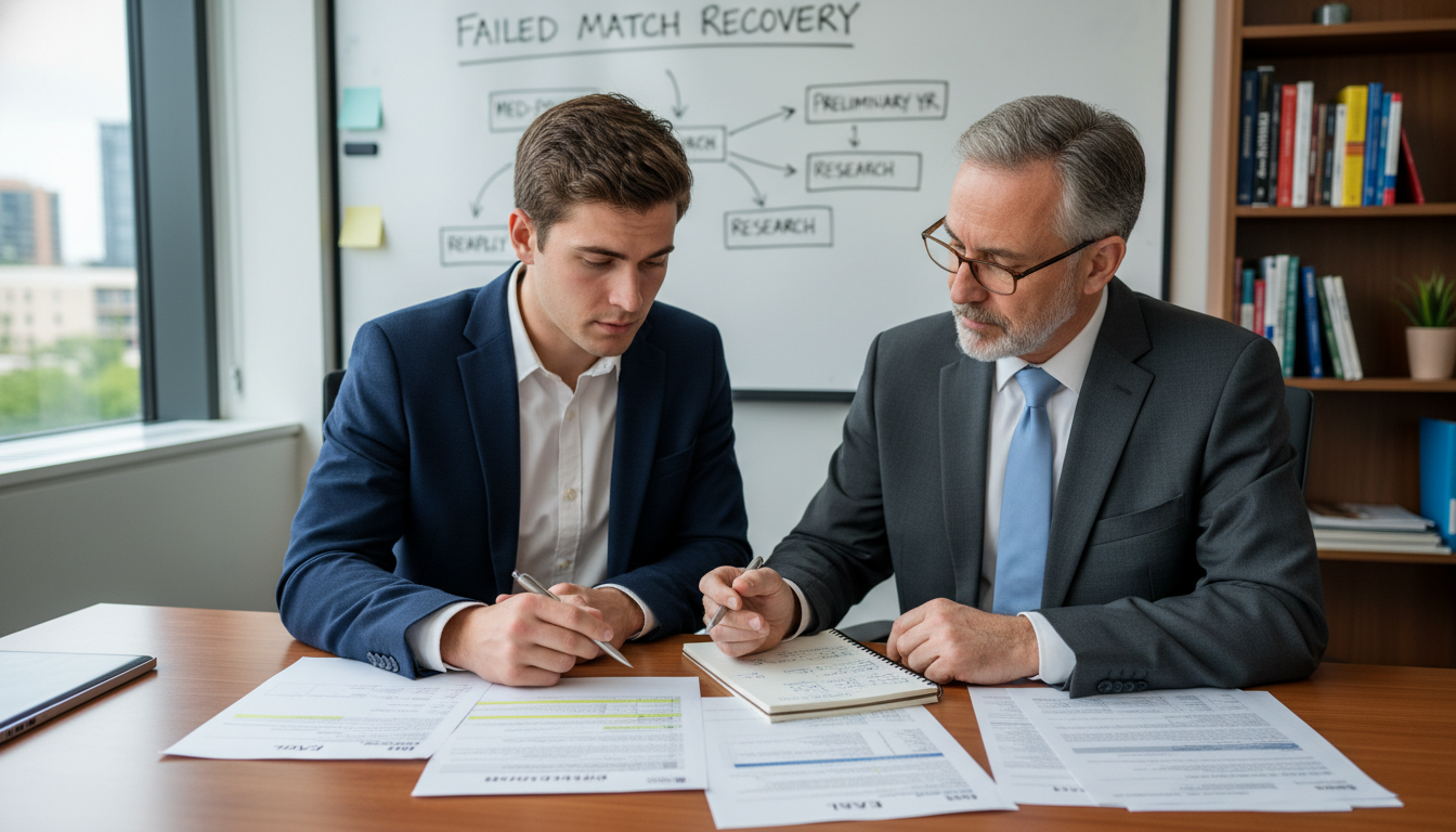 Unmatched residency applicant reviewing feedback with faculty advisor Unmatched residency applicant reviewing feedback with faculty advisor - med psych residency for Failed Match Recovery in Medi