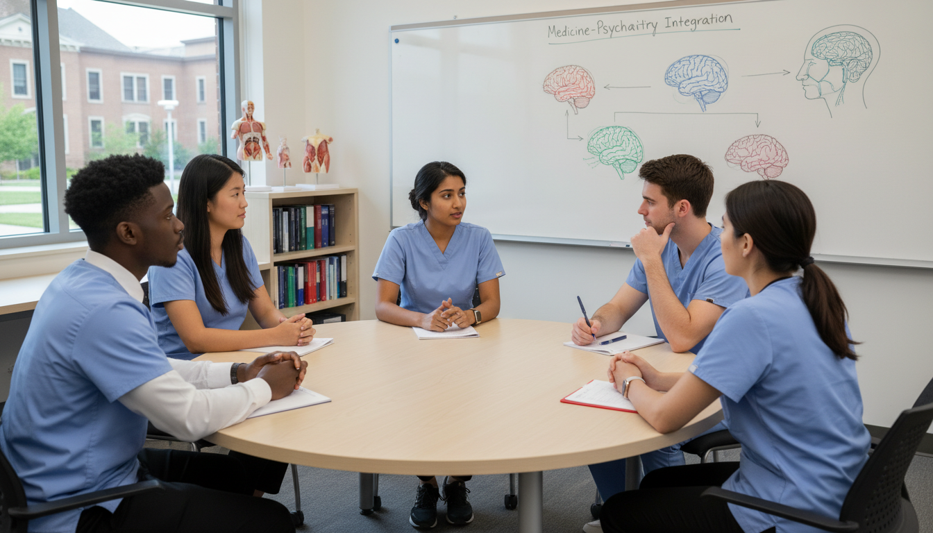Group of medical students in a discussion group Group of medical students in a discussion group - med psych residency for Surviving First Year of Med School in Medicine-Psyc