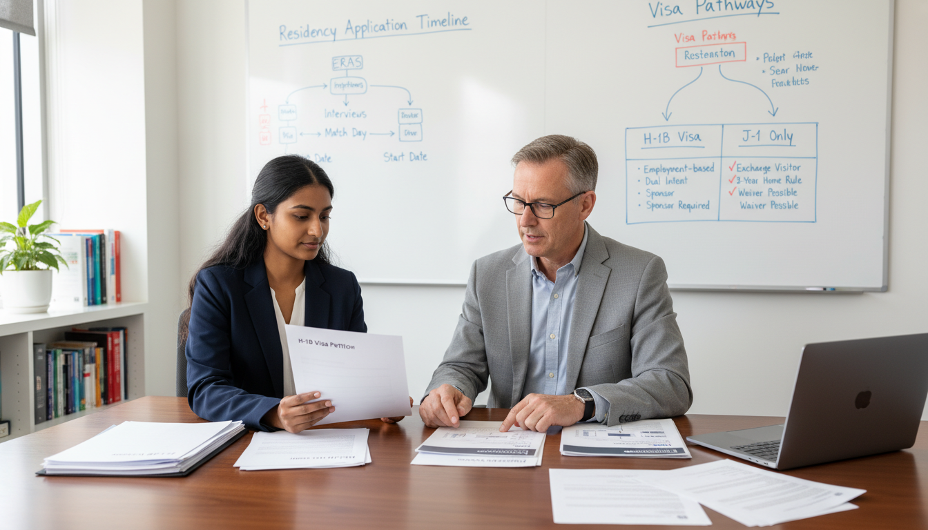 International medical graduate discussing visa options with residency program director International medical graduate discussing visa options with residency program director - med psych residency for H-1B Sponsor