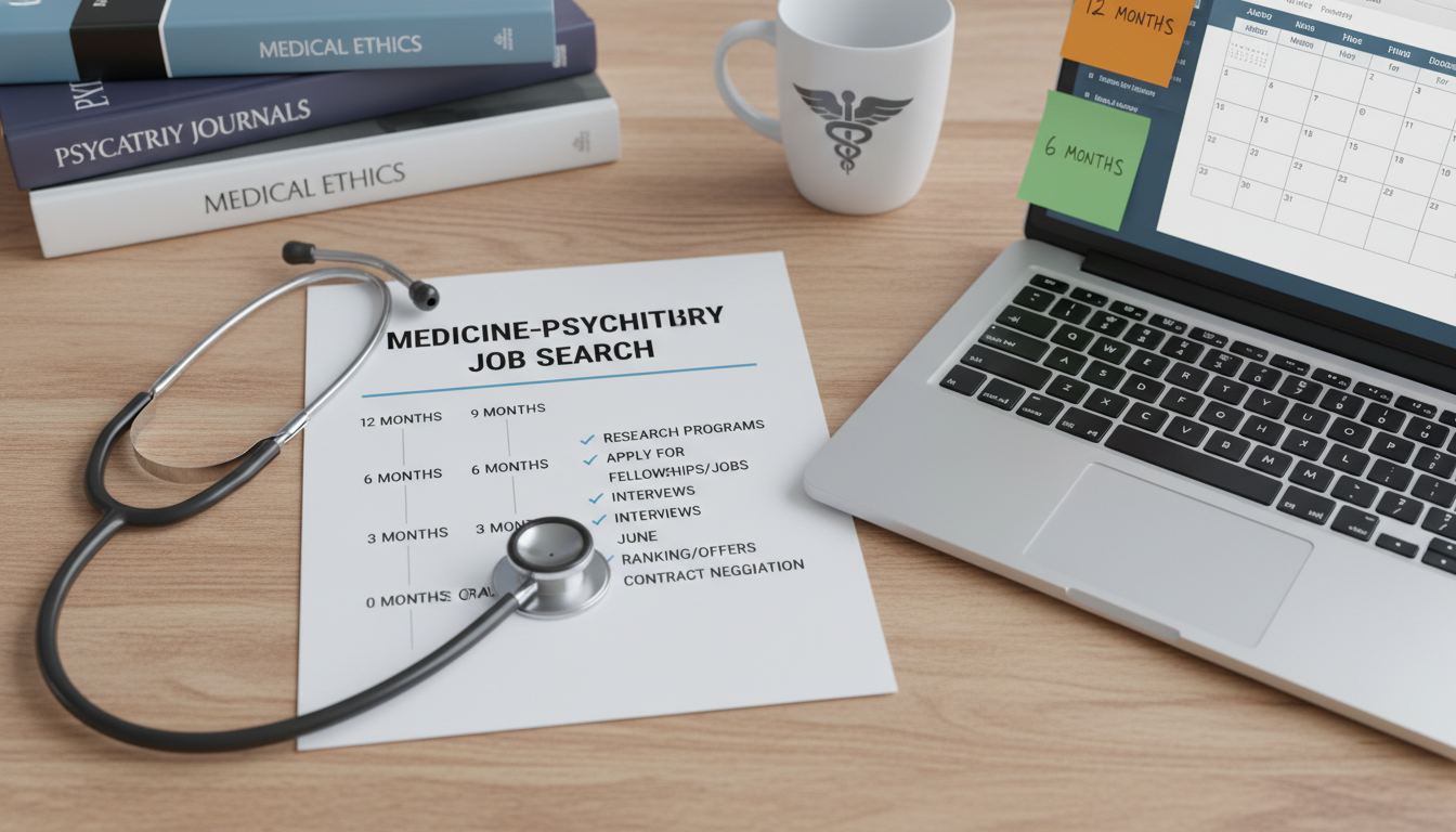 Timeline and checklist for Medicine-Psychiatry attending job search - med psych residency for Job Search Timing in Medicine-P