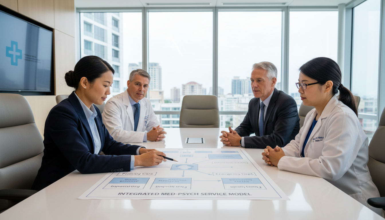 Medicine-Psychiatry physician discussing combined role with hospital leadership - med psych residency for Job Search Timing i