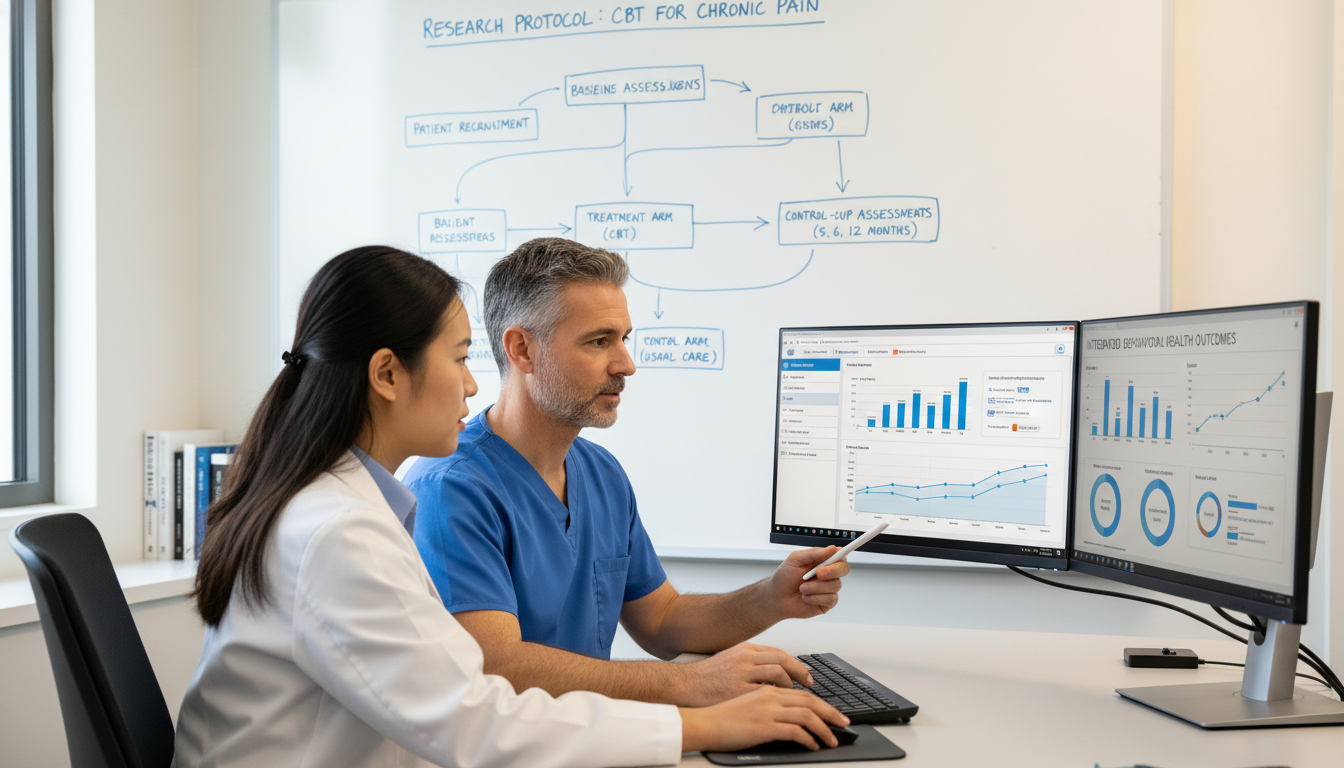 Resident and attending reviewing patient data for integrated care research - med psych residency for Research Profile Buildin