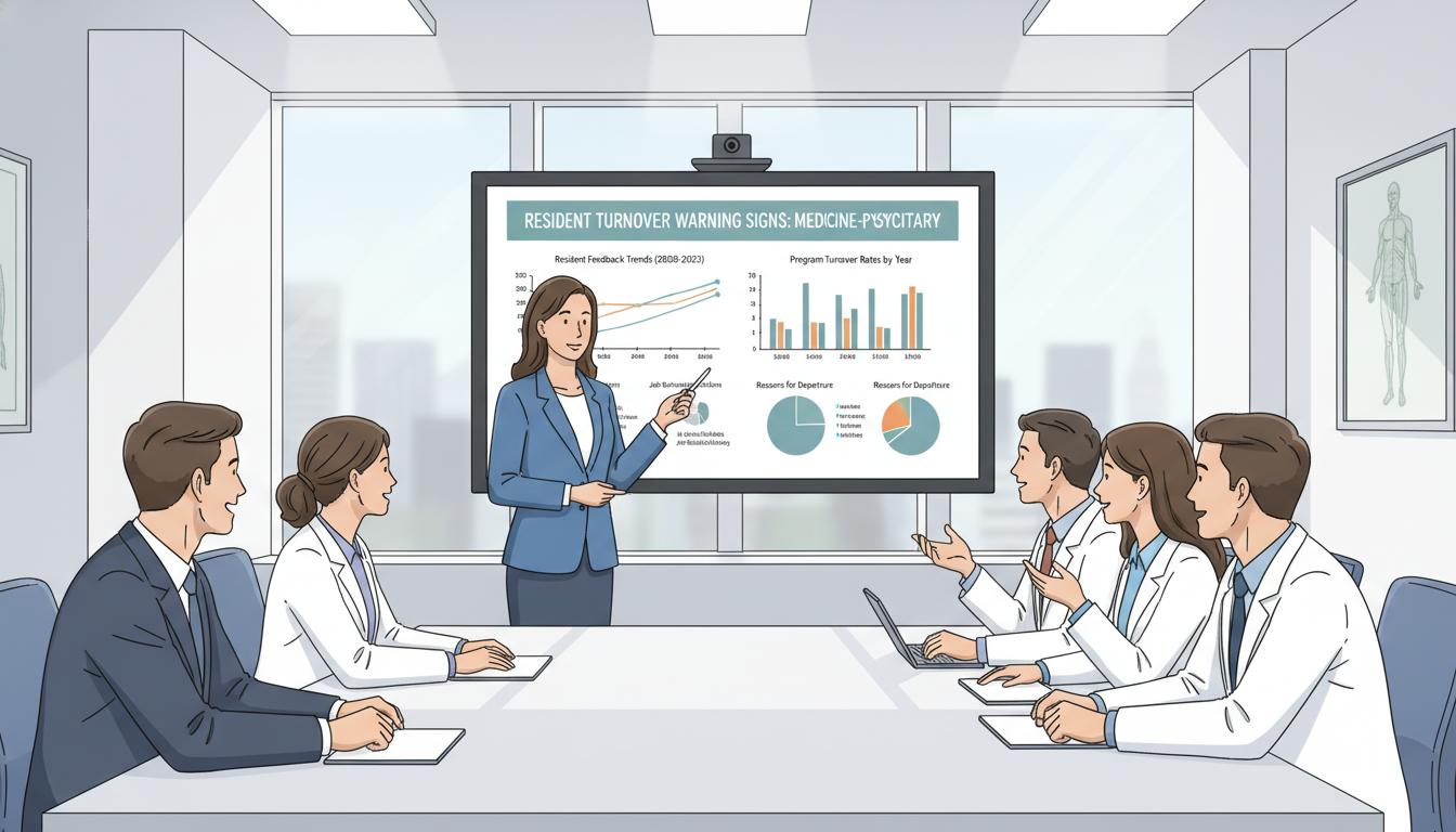 Program director discussing residency data with a group of medicine-psychiatry residents Program director discussing residency data with a group of medicine-psychiatry residents - med psych residency for Resident T