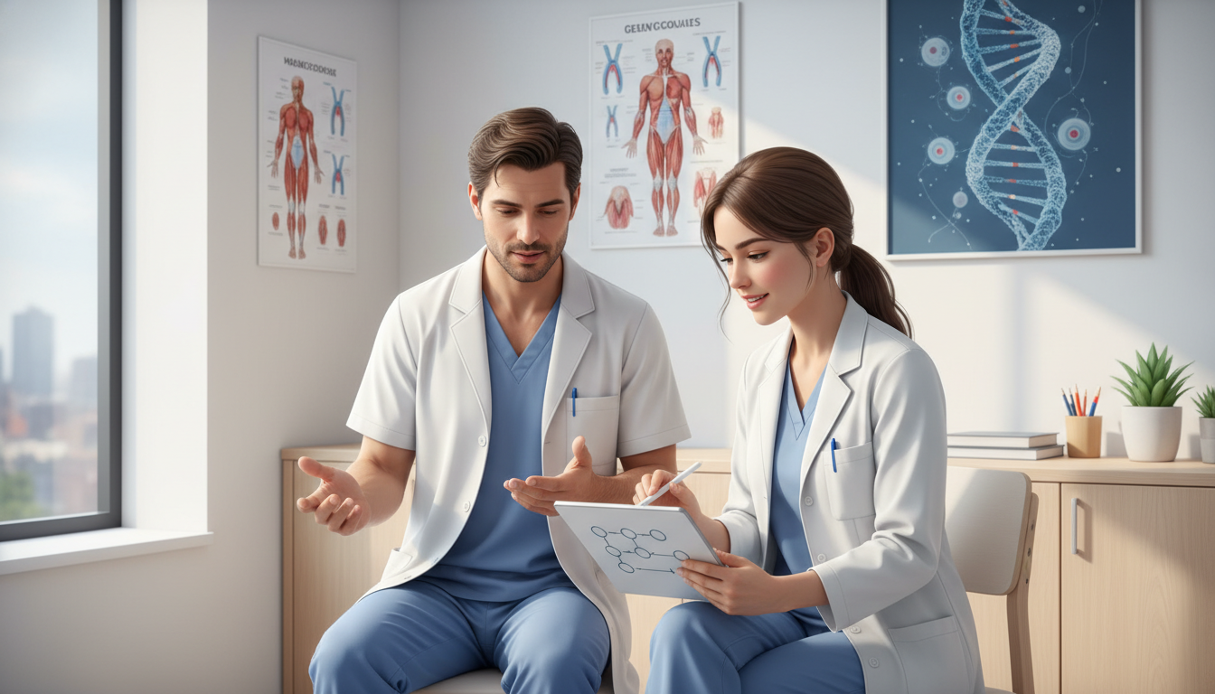 Medical student taking family history and building pedigree in genetics clinic Medical student taking family history and building pedigree in genetics clinic - medical genetics residency for Away Rotation