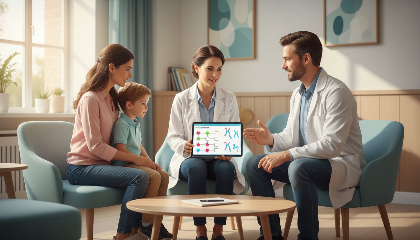 Genetics team counseling a family in clinic Genetics team counseling a family in clinic - medical genetics residency for Choosing a Medical Specialty in Medical Genetics