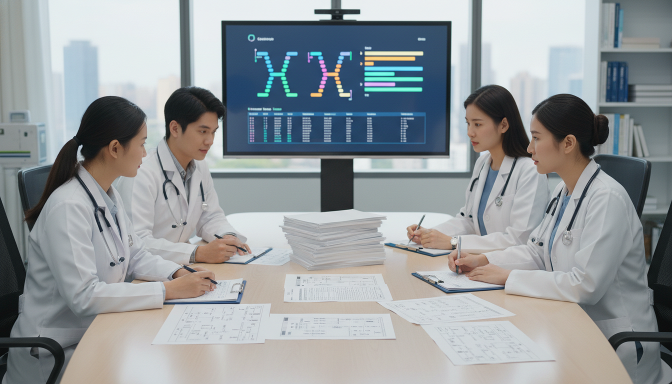 Medical genetics team reviewing pedigrees and genomic data - medical genetics residency for Medical Shadowing Experience in M