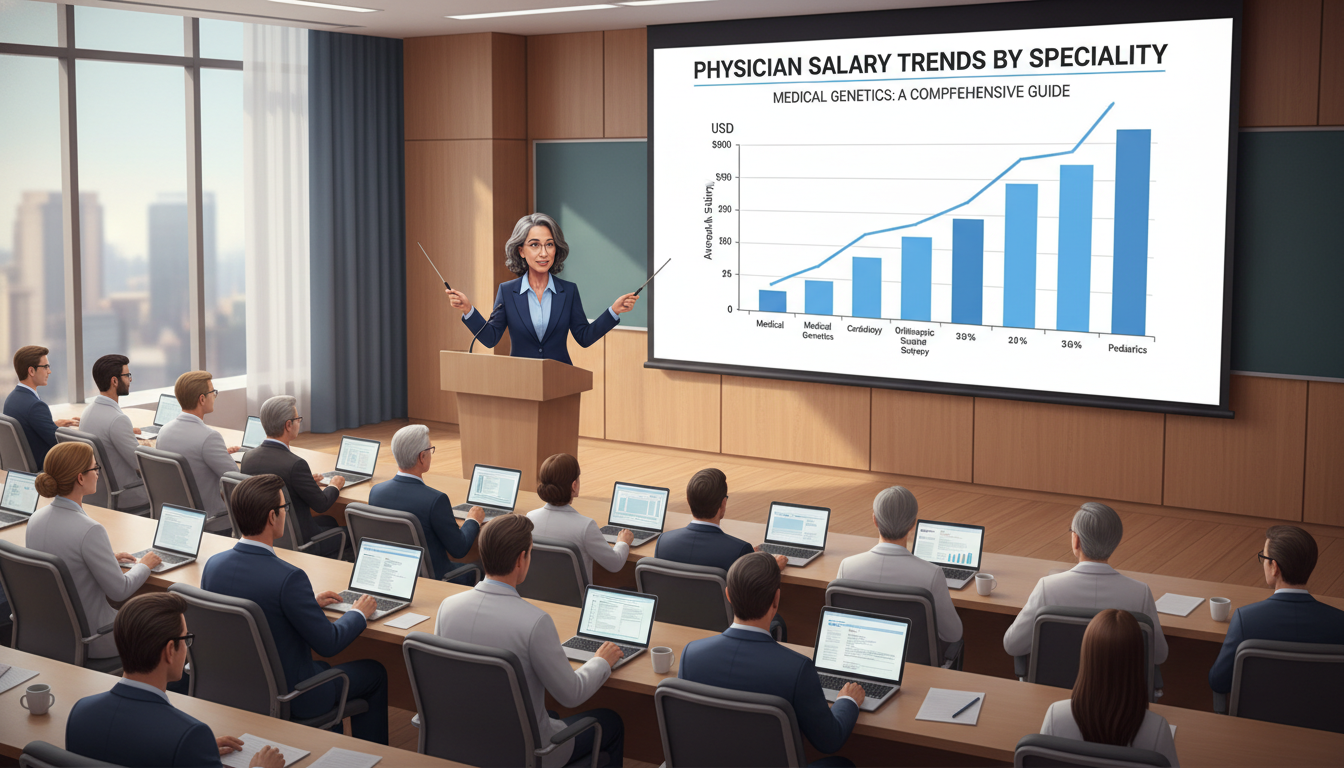 Medical genetics physician presenting salary trends and career paths - medical genetics residency for Physician Salary by Spe