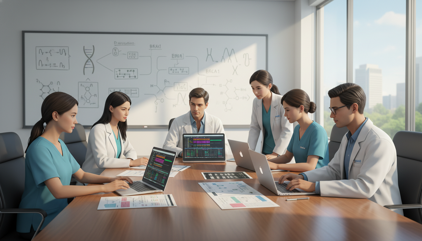 Medical genetics team collaborating on genomic research - medical genetics residency for Research Profile Building in Medical