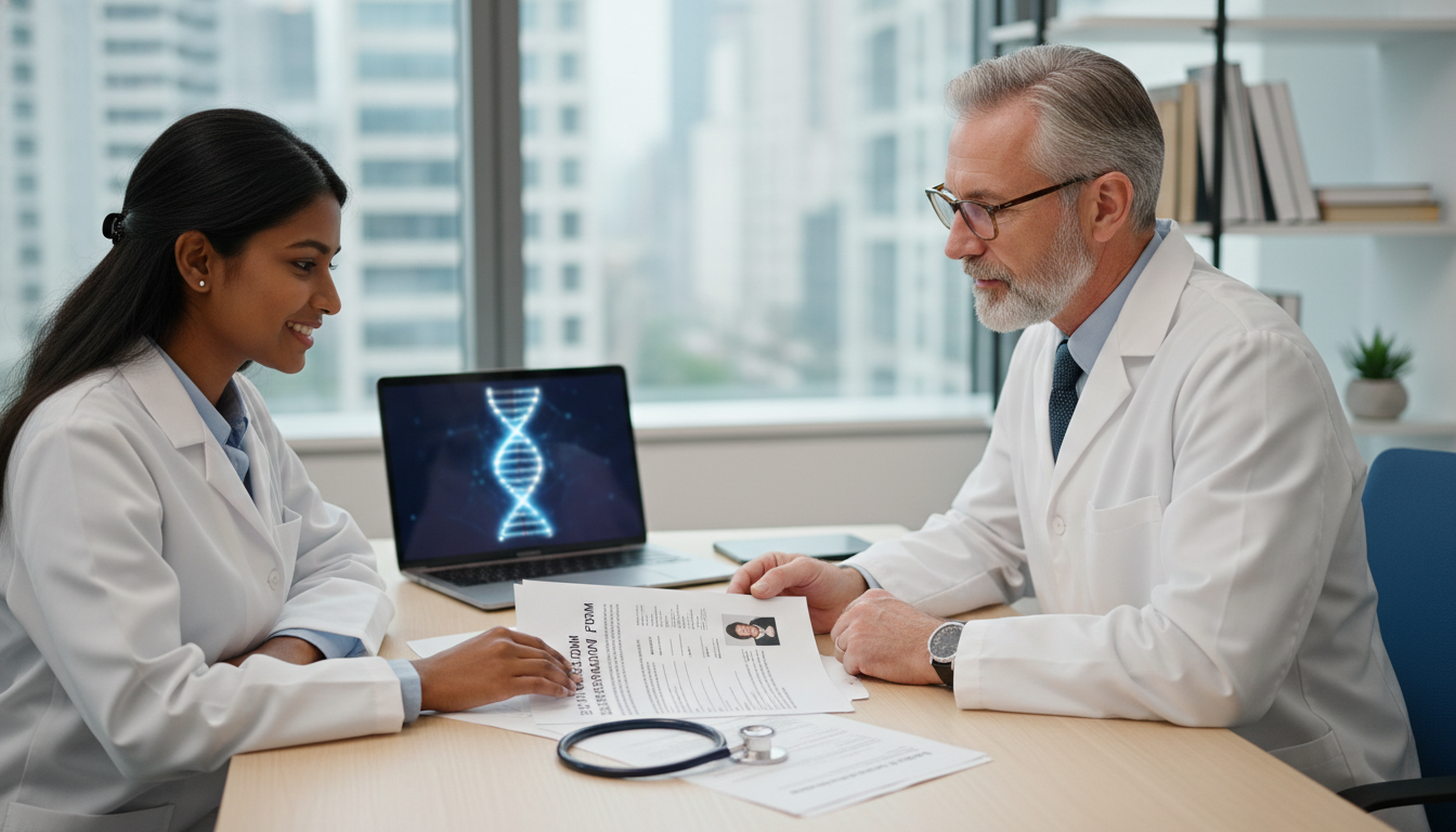 Medical genetics resident discussing visa plans with program director Medical genetics resident discussing visa plans with program director - medical genetics residency for Visa Navigation for Re