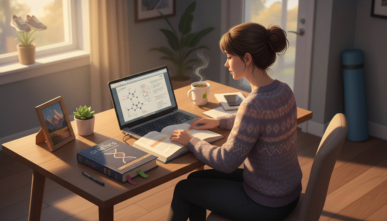 Medical genetics resident studying at home with balanced lifestyle - medical genetics residency for Managing Residency Work H