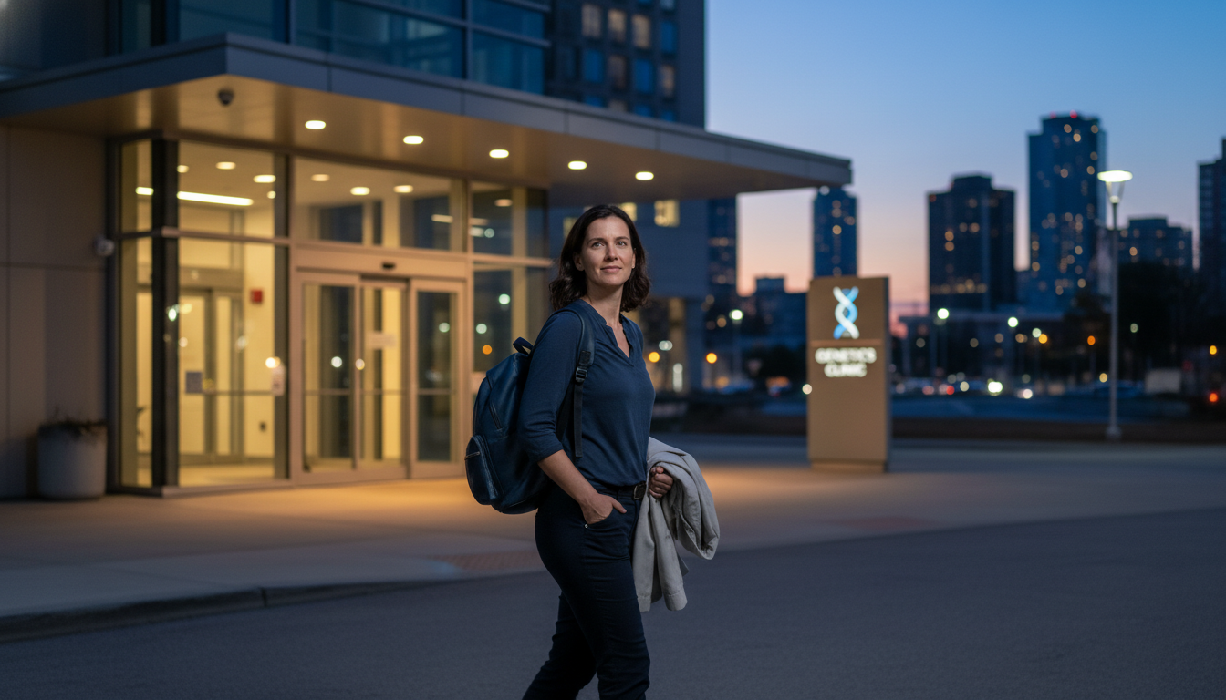 Medical genetics resident leaving clinic at dusk, highlighting work-life balance Medical genetics resident leaving clinic at dusk, highlighting work-life balance - medical genetics residency for Work-Life B