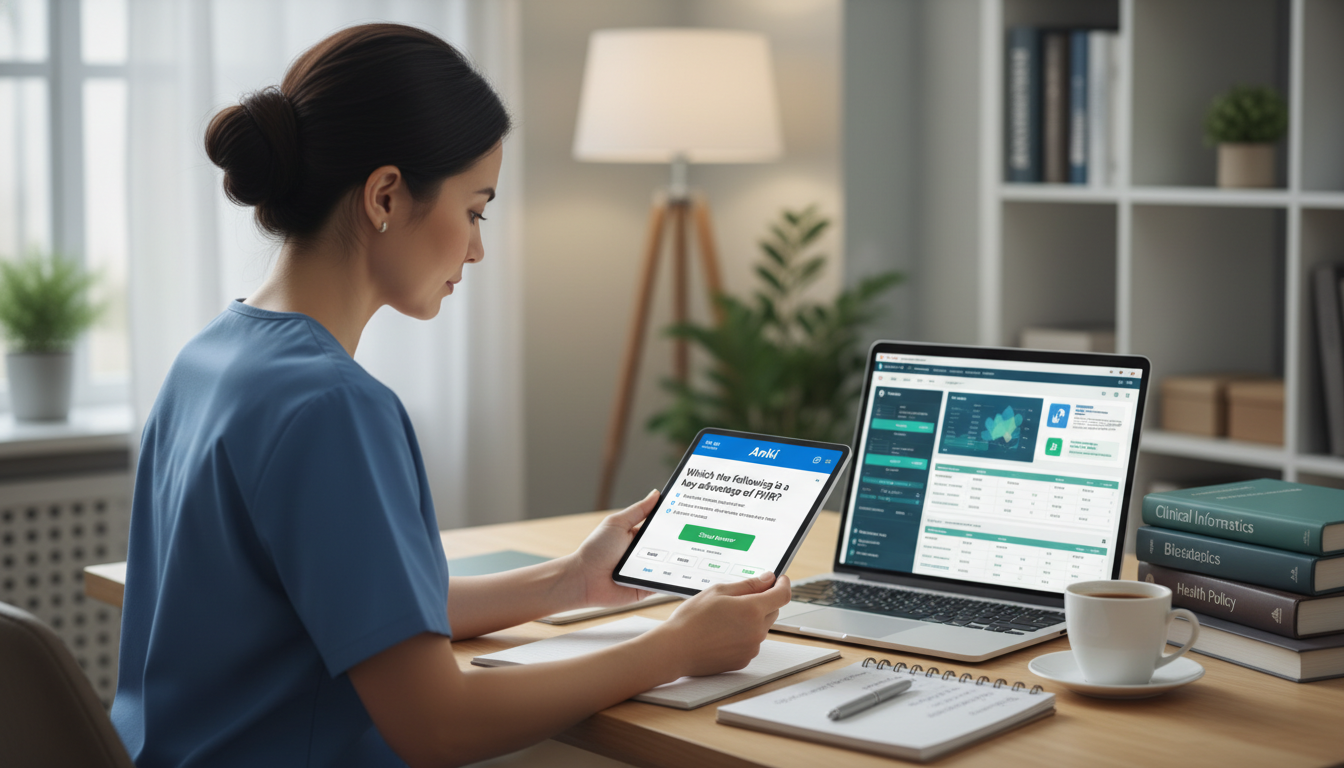 Physician using Anki flashcards on a tablet for clinical informatics exam prep Physician using Anki flashcards on a tablet for clinical informatics exam prep - clinical informatics fellowship for Board Ex