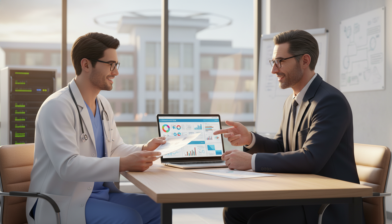 Resident physician discussing informatics career options with a mentor Resident physician discussing informatics career options with a mentor - clinical informatics fellowship for Failed Match Rec