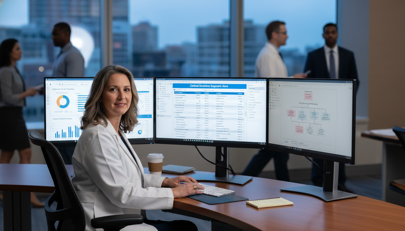 Clinician working on electronic health record and data dashboards - clinical informatics fellowship for Common Interview Ques