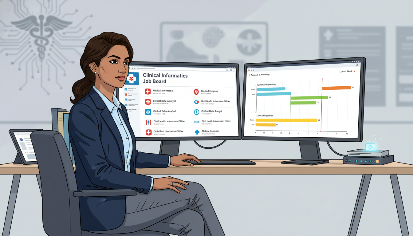 Physician reviewing clinical informatics job postings and timeline - clinical informatics fellowship for Job Search Timing in