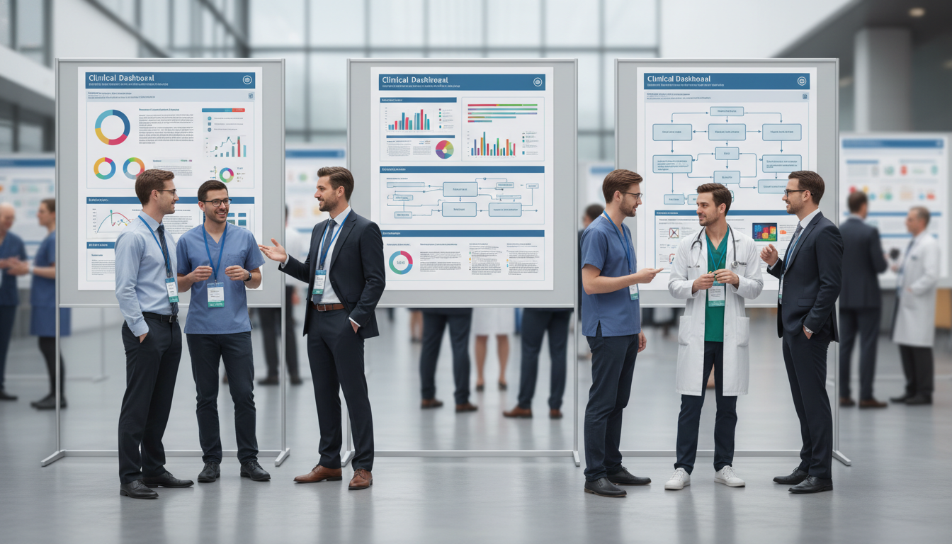 Physicians and health IT professionals networking at an informatics conference Physicians and health IT professionals networking at an informatics conference - clinical informatics fellowship for Networki