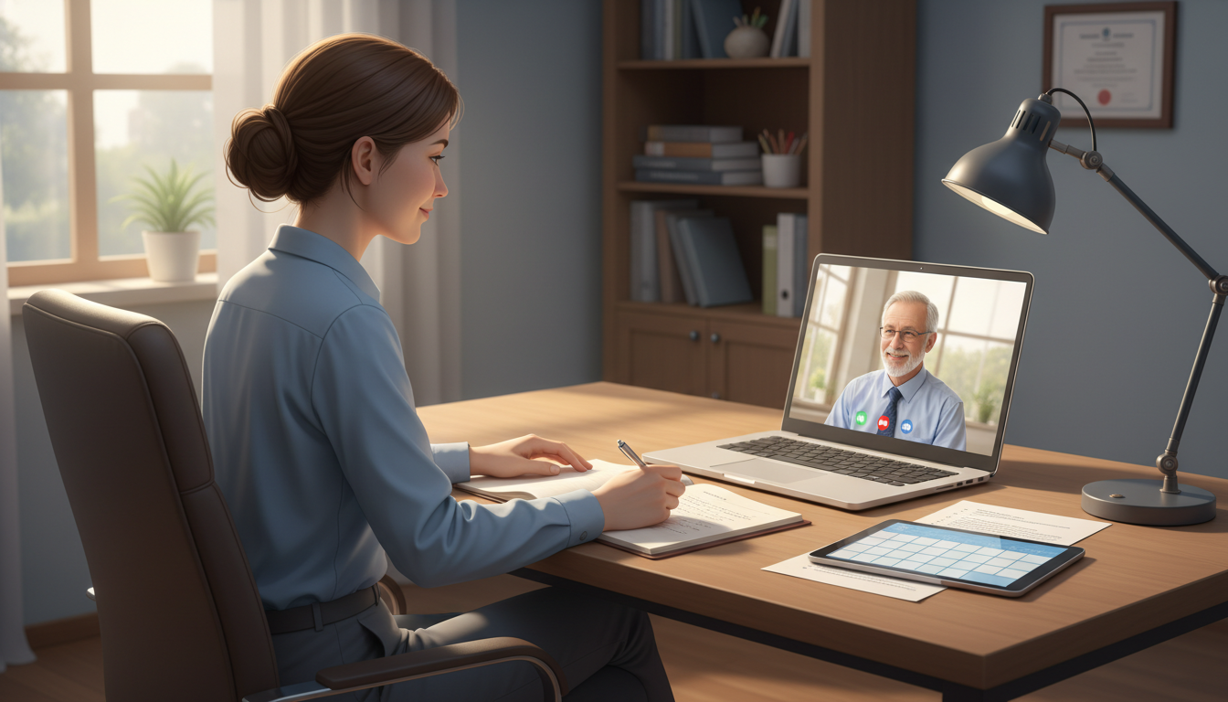 Applicant practicing clinical informatics interview with mentor over video call - clinical informatics fellowship for Pre-Int