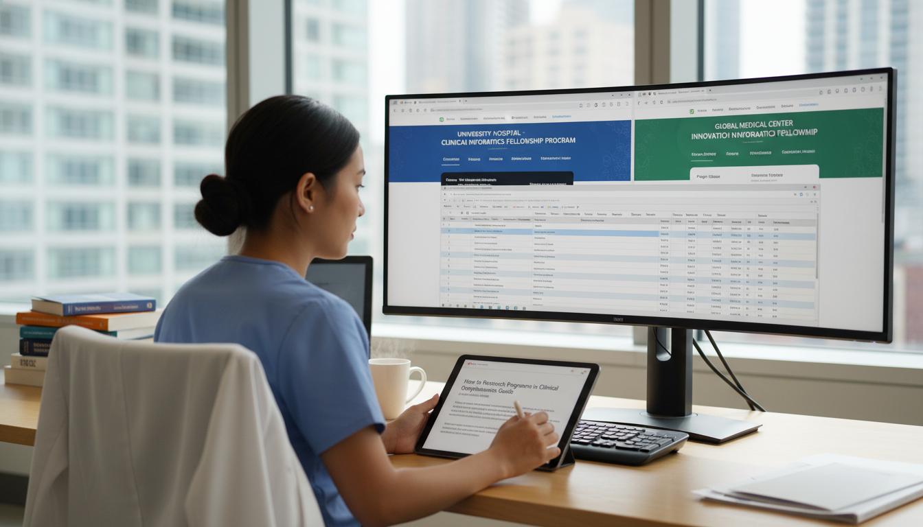 Medical trainee comparing clinical informatics fellowship programs on screen Medical trainee comparing clinical informatics fellowship programs on screen - clinical informatics fellowship for How to Res