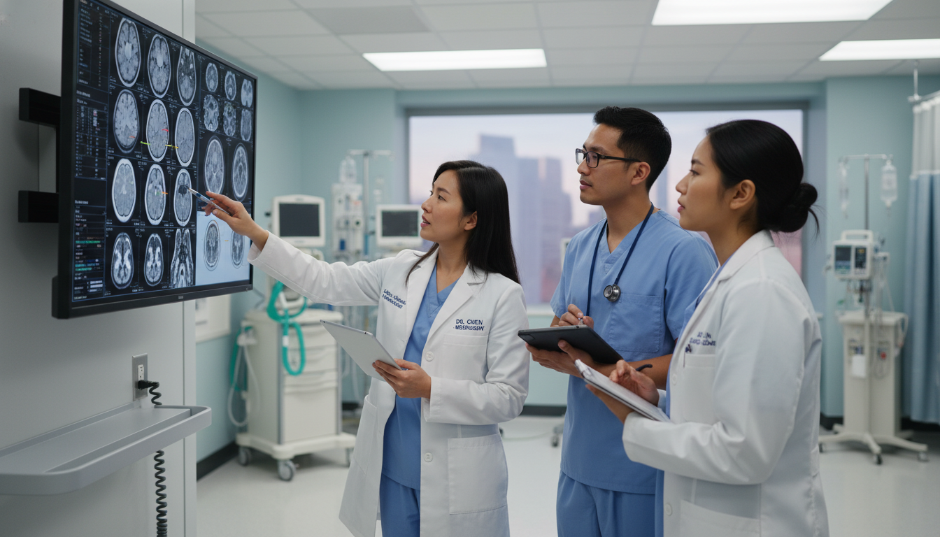 Neurology stroke team during rounds reviewing imaging Neurology stroke team during rounds reviewing imaging - neurology residency for Excelling in Clinical Rotations in Neurology: