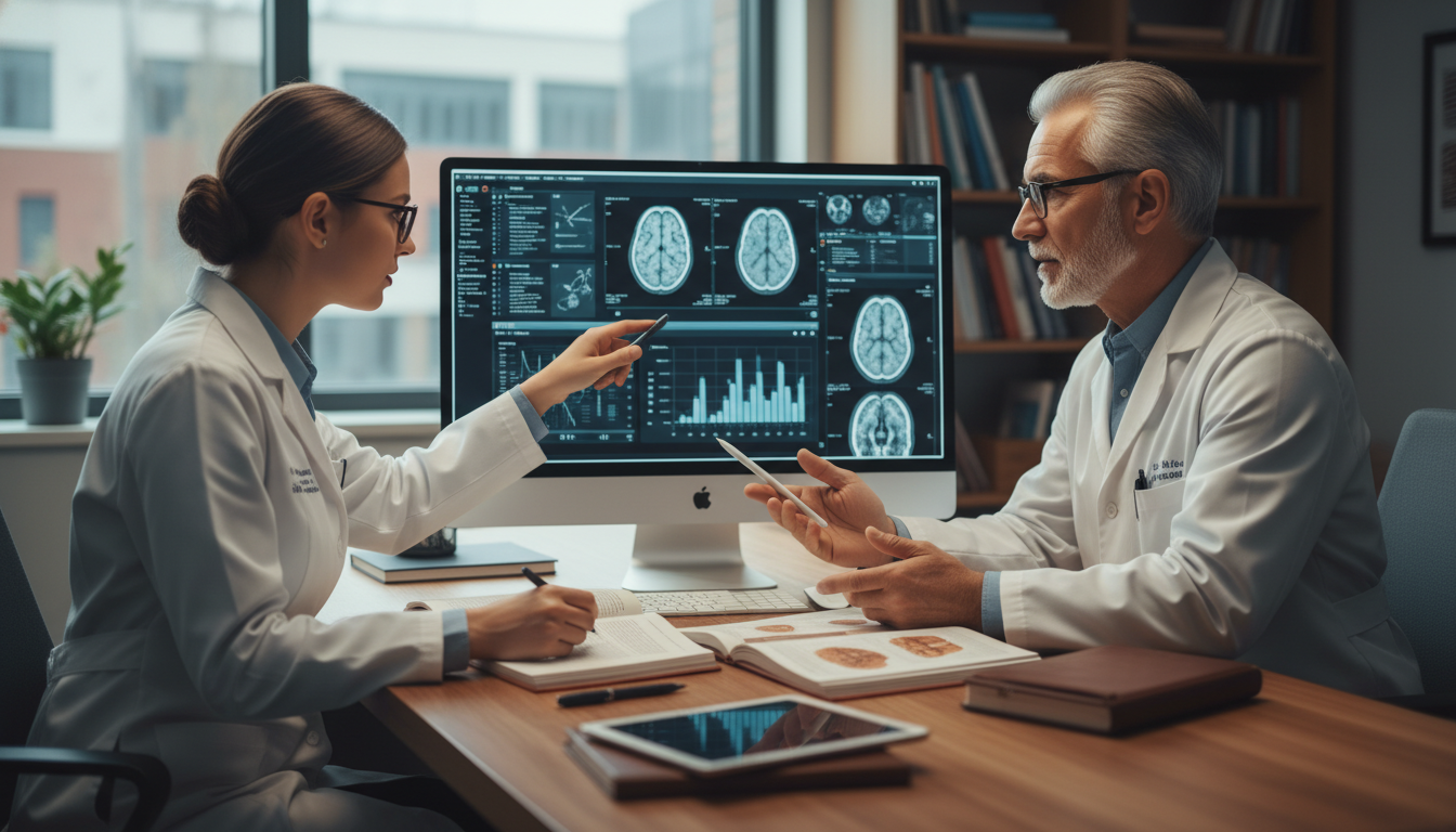 Neurology fellow working with mentor on clinical research Neurology fellow working with mentor on clinical research - neurology residency for Evaluating Fellowship Programs in Neurolo