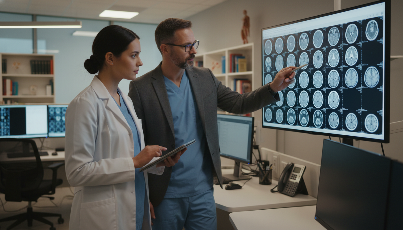 Neurology resident discussing imaging with faculty - neurology residency for Common Interview Questions in Neurology: A Compr