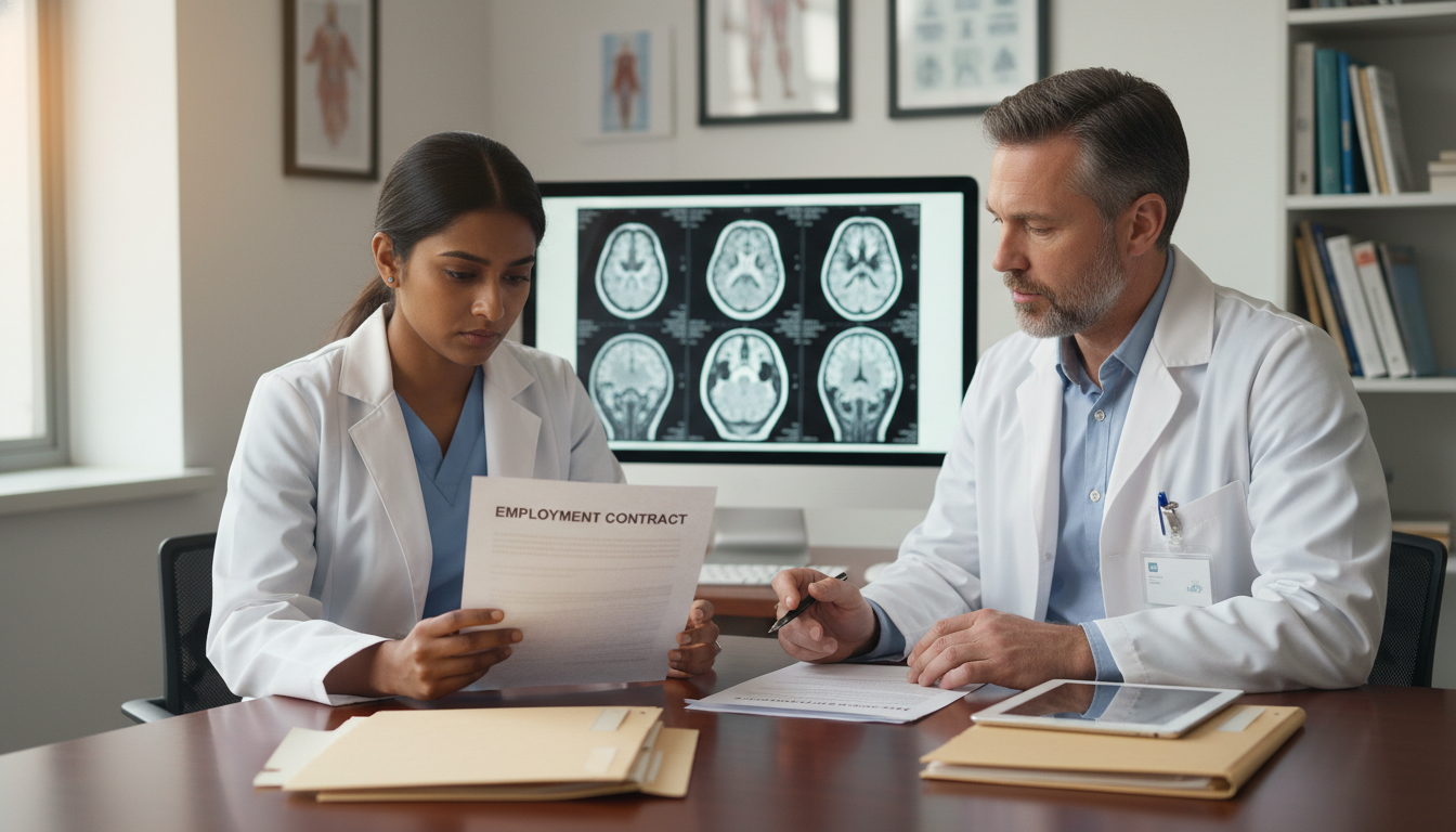 Neurology resident reviewing employment contract and malpractice insurance details Neurology resident reviewing employment contract and malpractice insurance details - neurology residency for Malpractice Insu