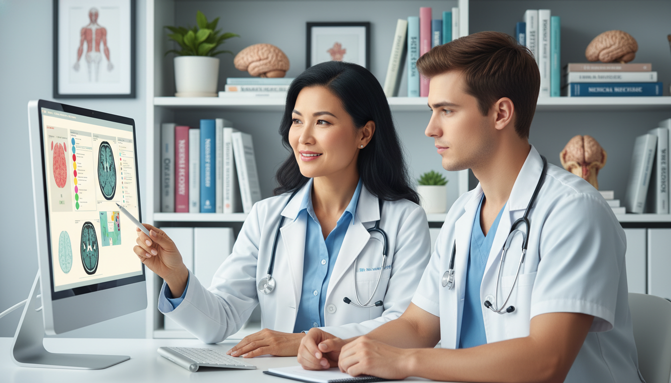 Neurologist mentoring medical student in clinic - neurology residency for Medical Shadowing Experience in Neurology: A Compre