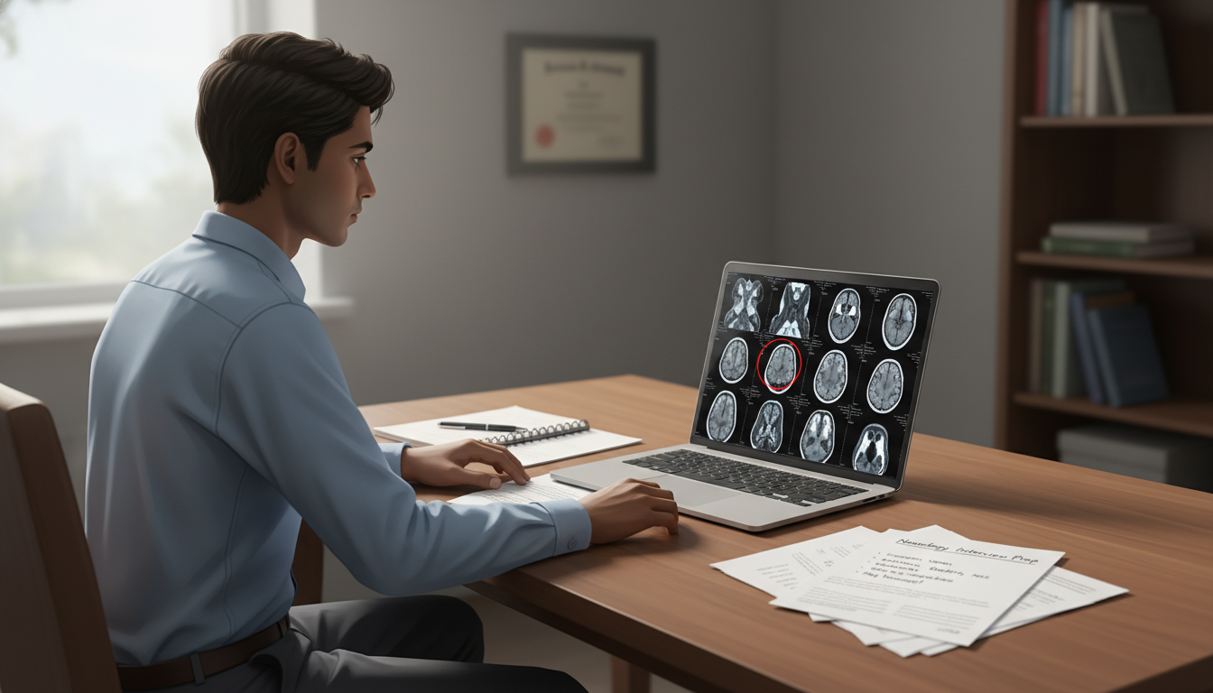 Neurology residency applicant reviewing brain imaging - neurology residency for Pre-Interview Preparation in Neurology: A Com