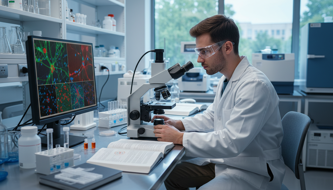 Research-focused pre-med student working in a neuroscience lab - neurology residency for Pre-Med Preparation in Neurology: A