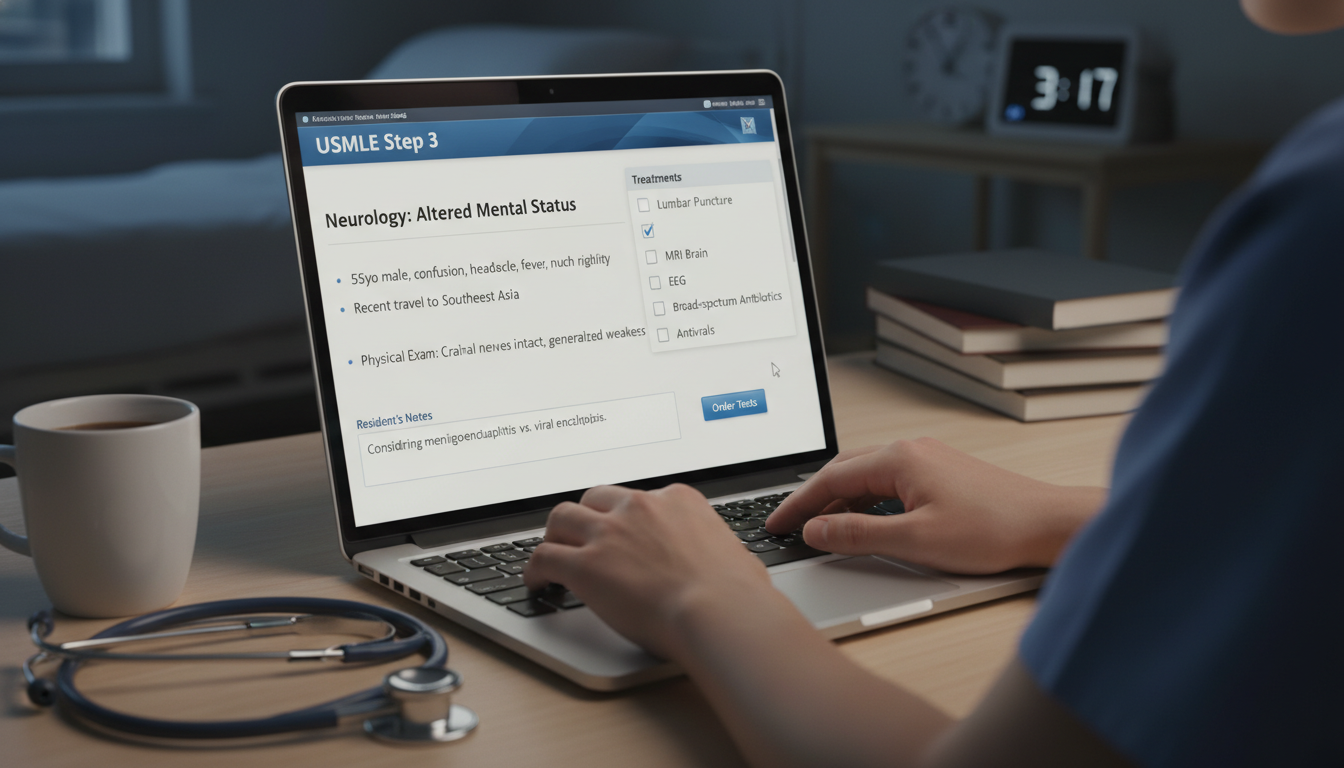 Resident practicing Step 3 CCS neurology case - neurology residency for USMLE Step 3 Preparation in Neurology: A Comprehensiv
