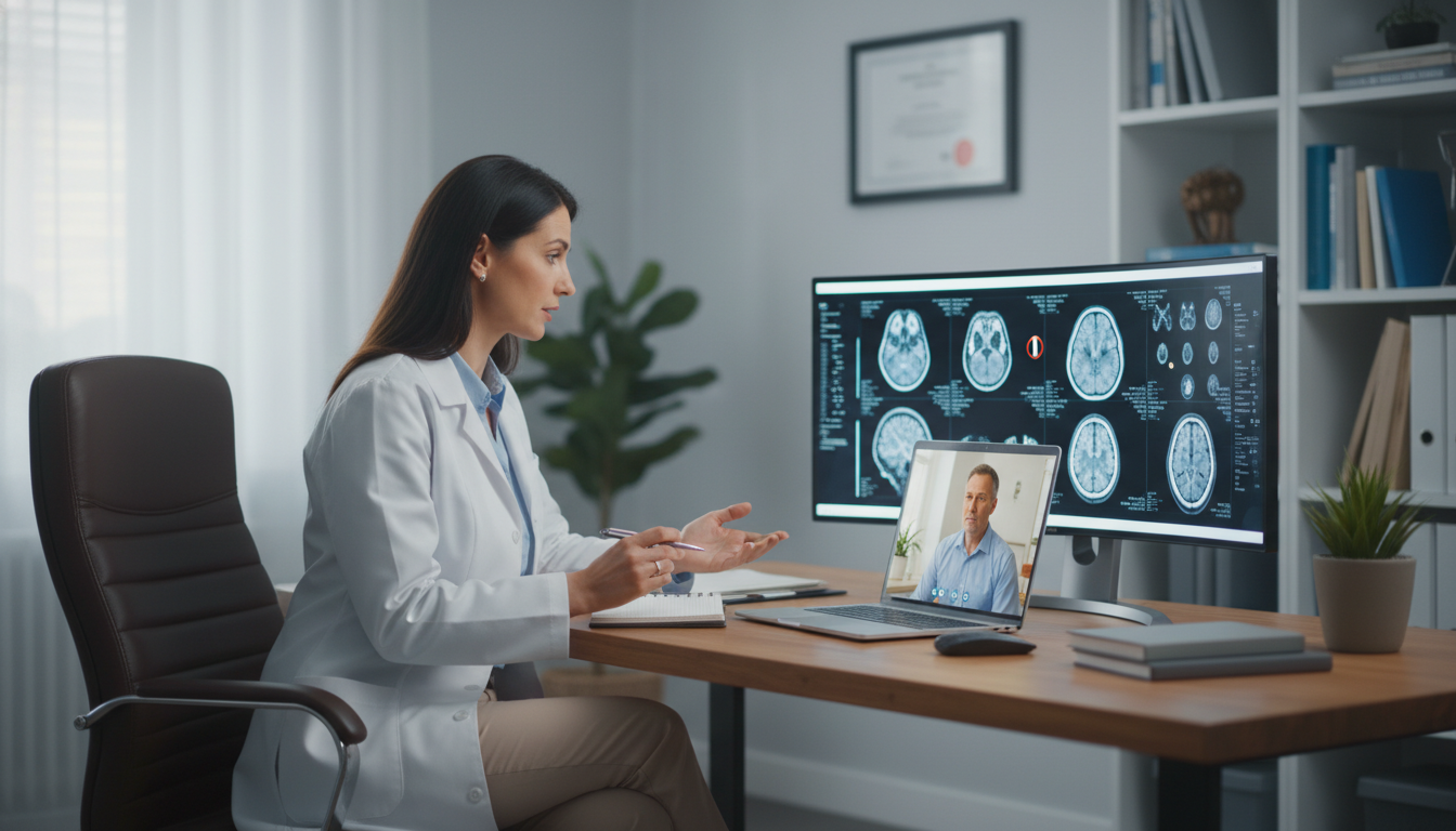 Neurologist conducting virtual outpatient clinic - neurology residency for Telemedicine Career Opportunities in Neurology: A