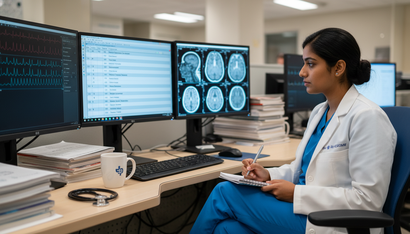 Neurology resident organizing tasks and schedule in a hospital workroom Neurology resident organizing tasks and schedule in a hospital workroom - neurology residency for Managing Residency Work Hou