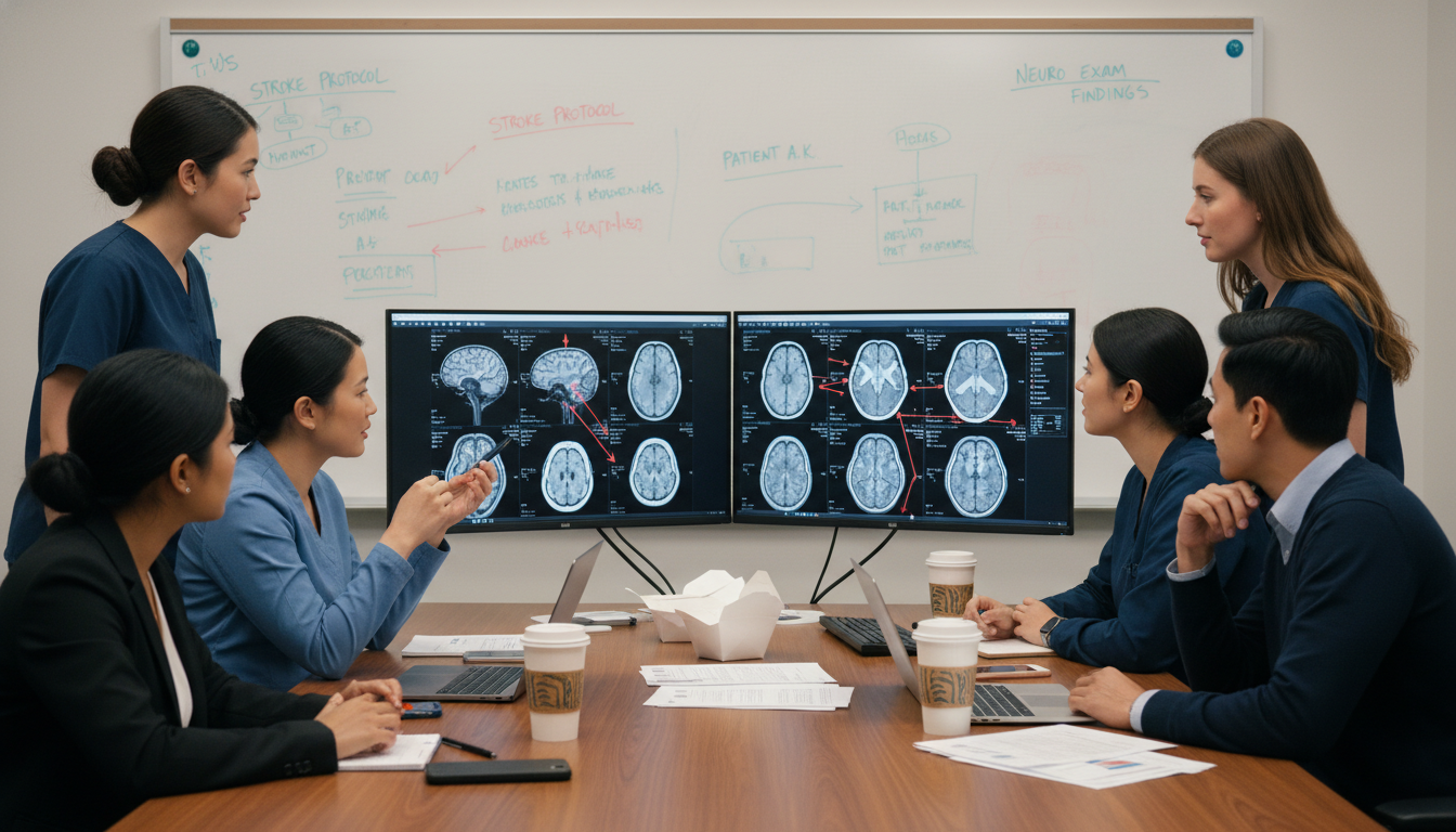 Neurology residents collaborating in a hospital workroom Neurology residents collaborating in a hospital workroom - neurology residency for Work-Life Balance Assessment in Neurology: