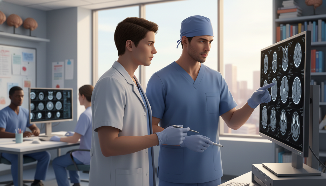 Medical student discussing imaging with neurosurgery resident Medical student discussing imaging with neurosurgery resident - neurosurgery residency for Away Rotation Strategy in Neurosur
