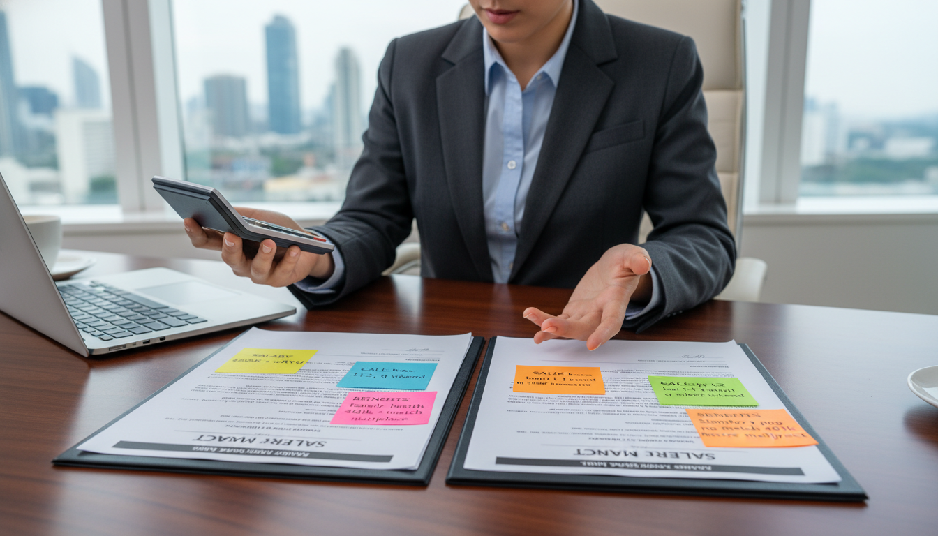 Neurosurgeon comparing different job offers during contract negotiation - neurosurgery residency for Physician Contract Negot