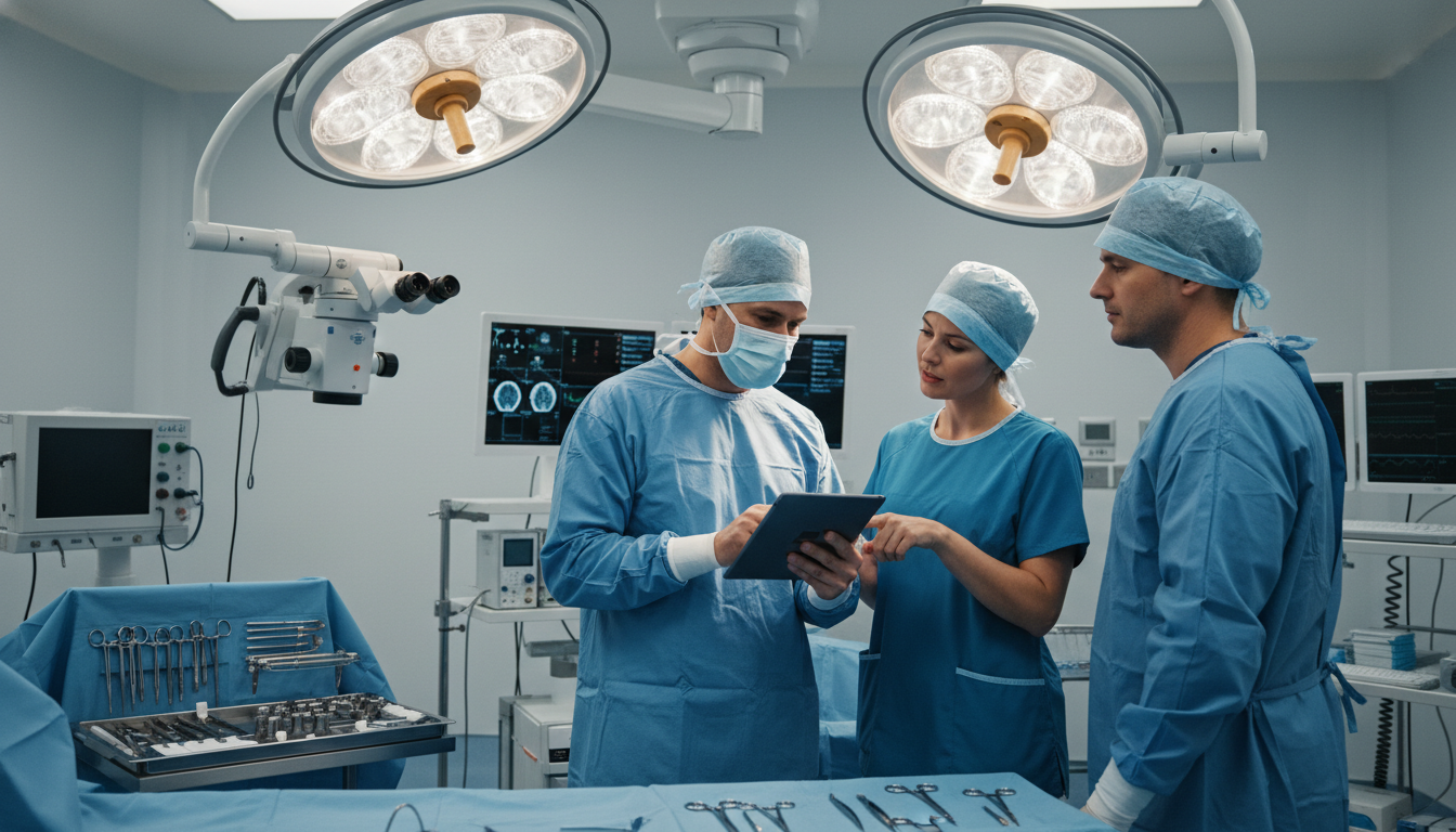 Neurosurgeon orienting with OR team and hospital staff - neurosurgery residency for Locum Tenens Opportunities in Neurosurger