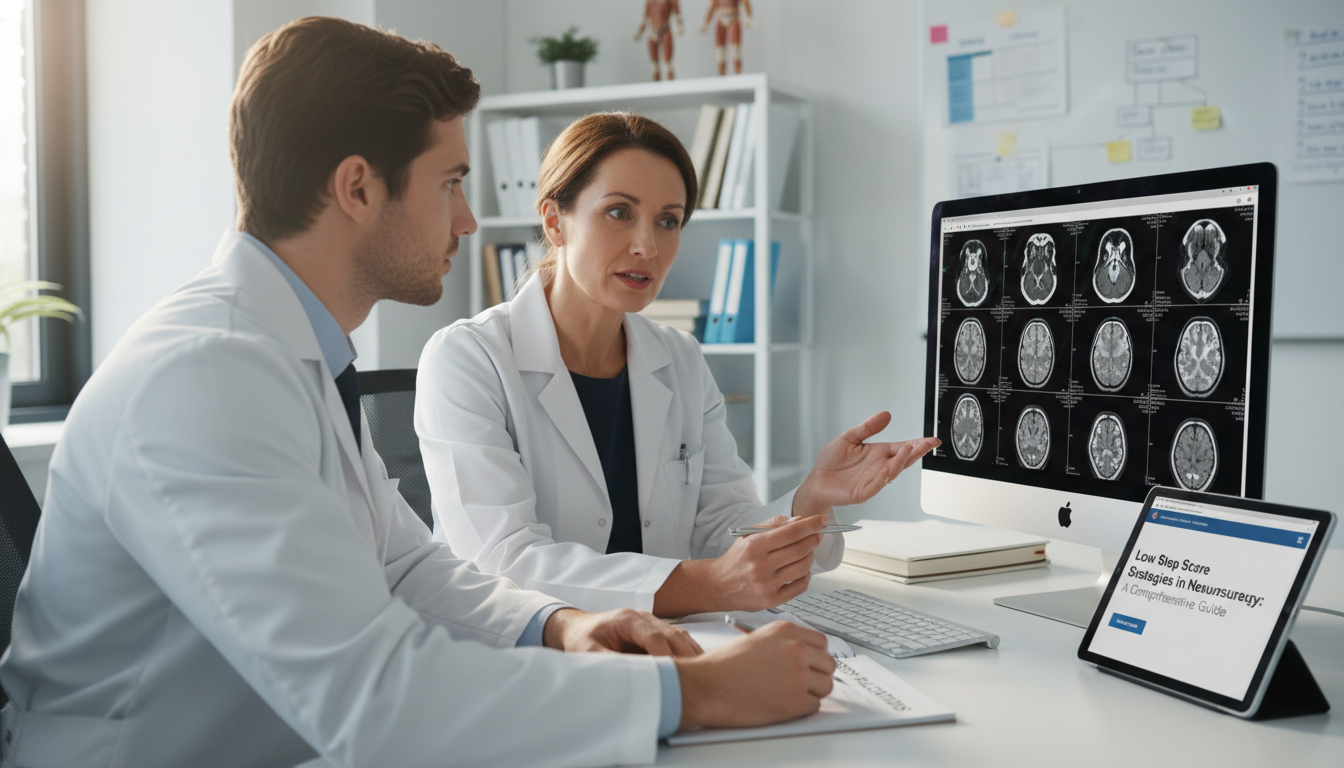 Medical student reviewing brain imaging with mentor - neurosurgery residency for Low Step Score Strategies in Neurosurgery: A
