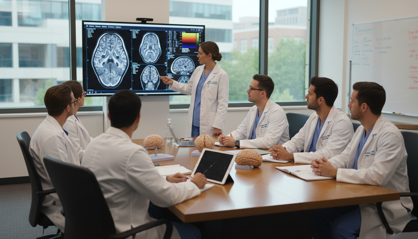 Neurosurgery residents in a didactic teaching session - neurosurgery residency for Questions to Ask Programs in Neurosurgery: