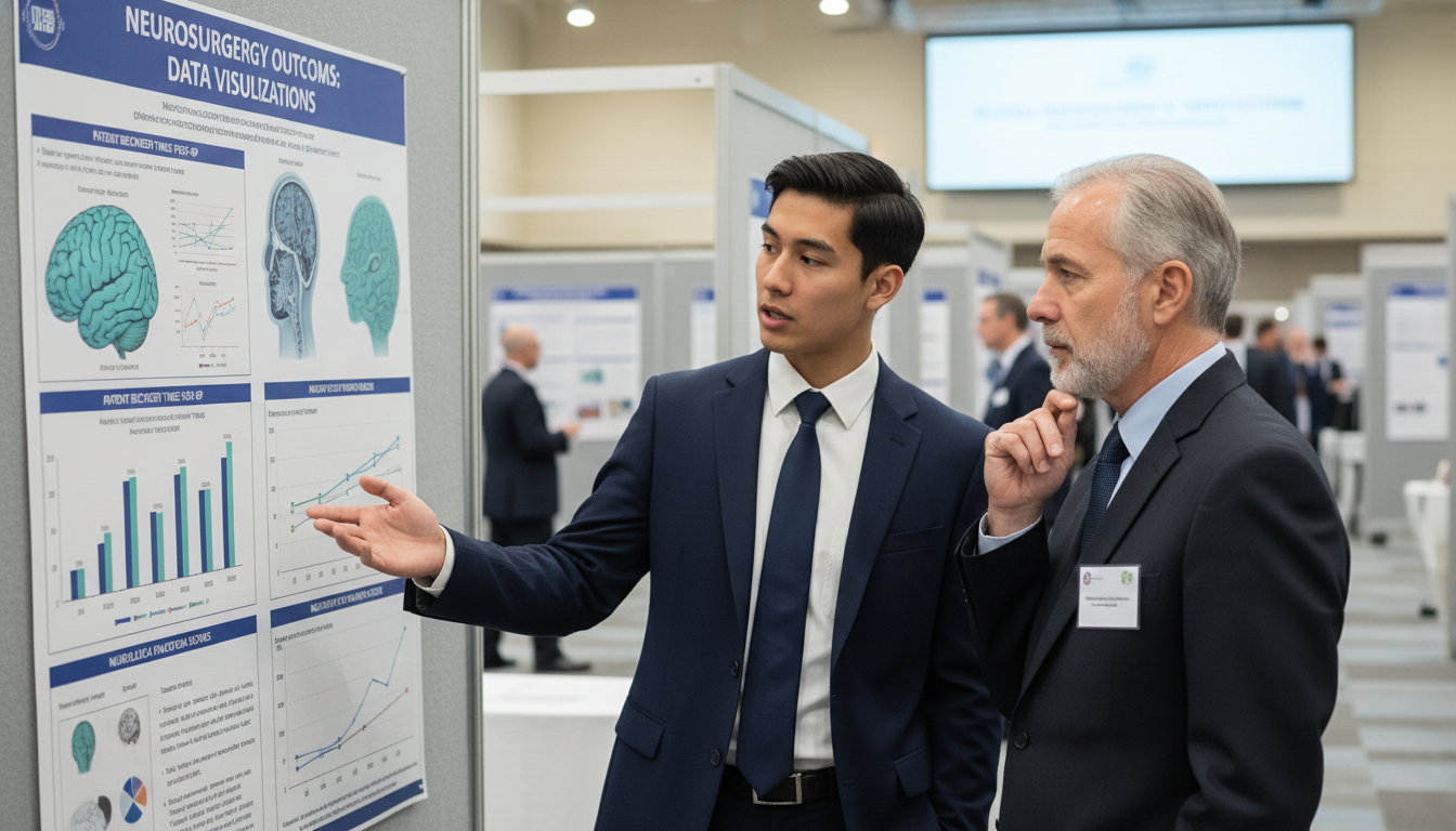 Medical student presenting neurosurgery research at a conference Medical student presenting neurosurgery research at a conference - neurosurgery residency for Research Profile Building in Ne