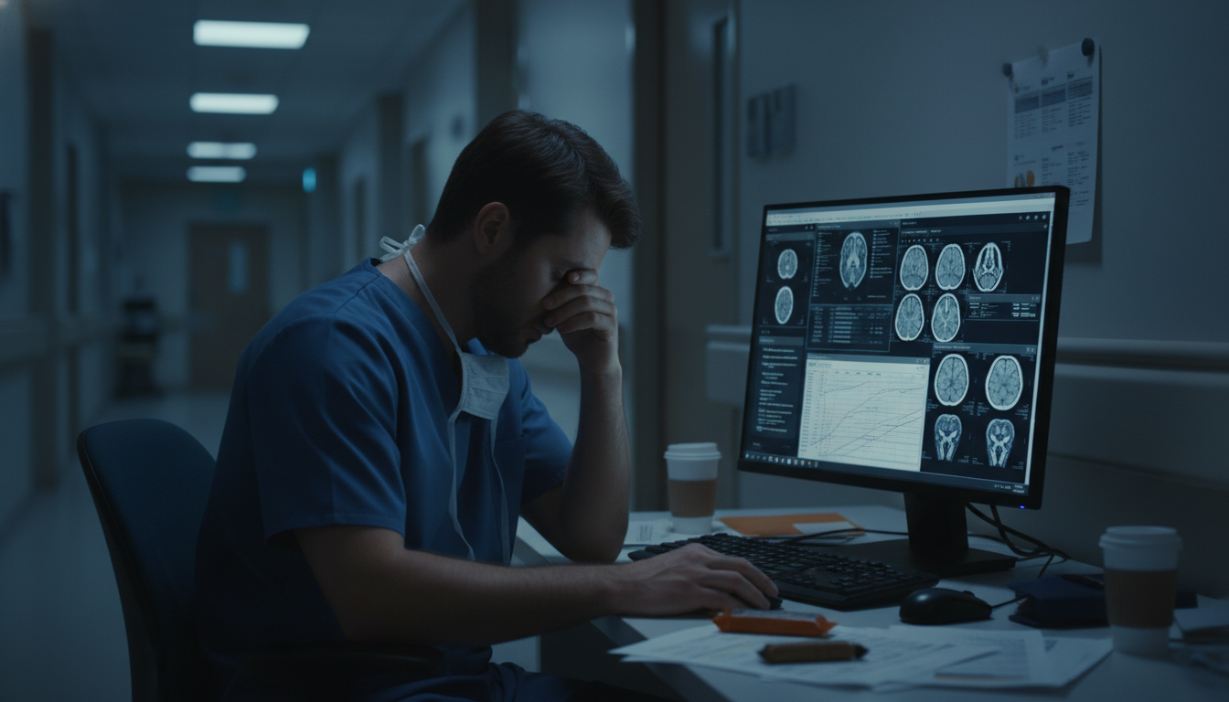 Tired neurosurgery resident reviewing charts late at night Tired neurosurgery resident reviewing charts late at night - neurosurgery residency for Resident Turnover Warning Signs in Ne