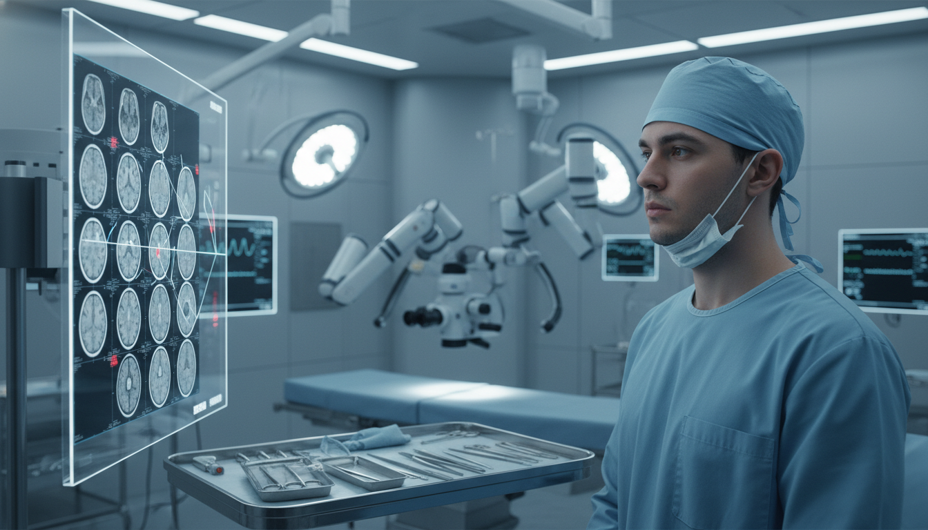 Neurosurgery Resident in Operating Room Reviewing Brain Imaging - neurosurgery residency for Step Score Strategy in Neurosurg