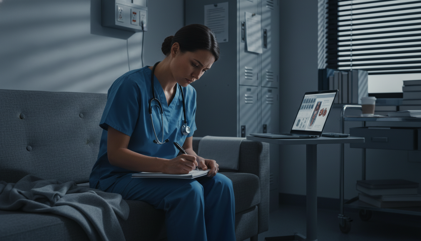 Neurosurgery resident taking a short break in a hospital call room Neurosurgery resident taking a short break in a hospital call room - neurosurgery residency for Managing Residency Work Hours