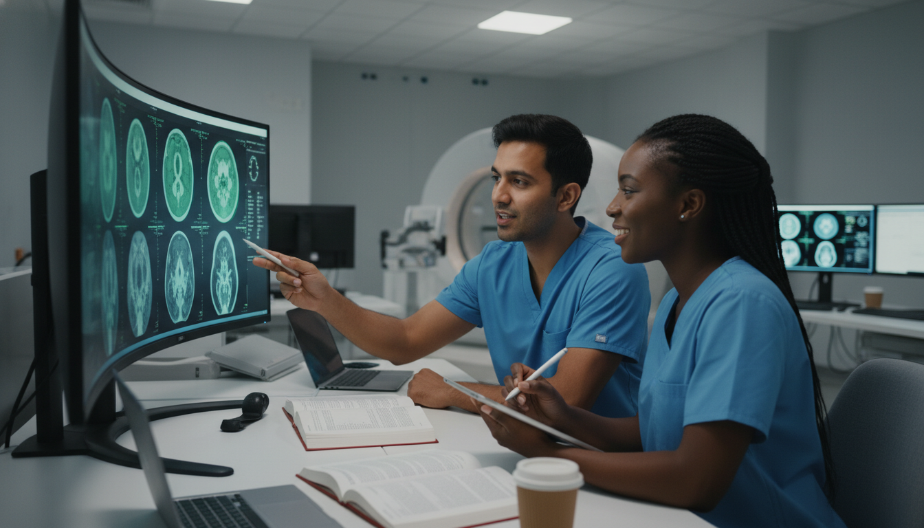 Nuclear medicine residents collaborating and reviewing PET-CT images together Nuclear medicine residents collaborating and reviewing PET-CT images together - nuclear medicine residency for Residency Burn