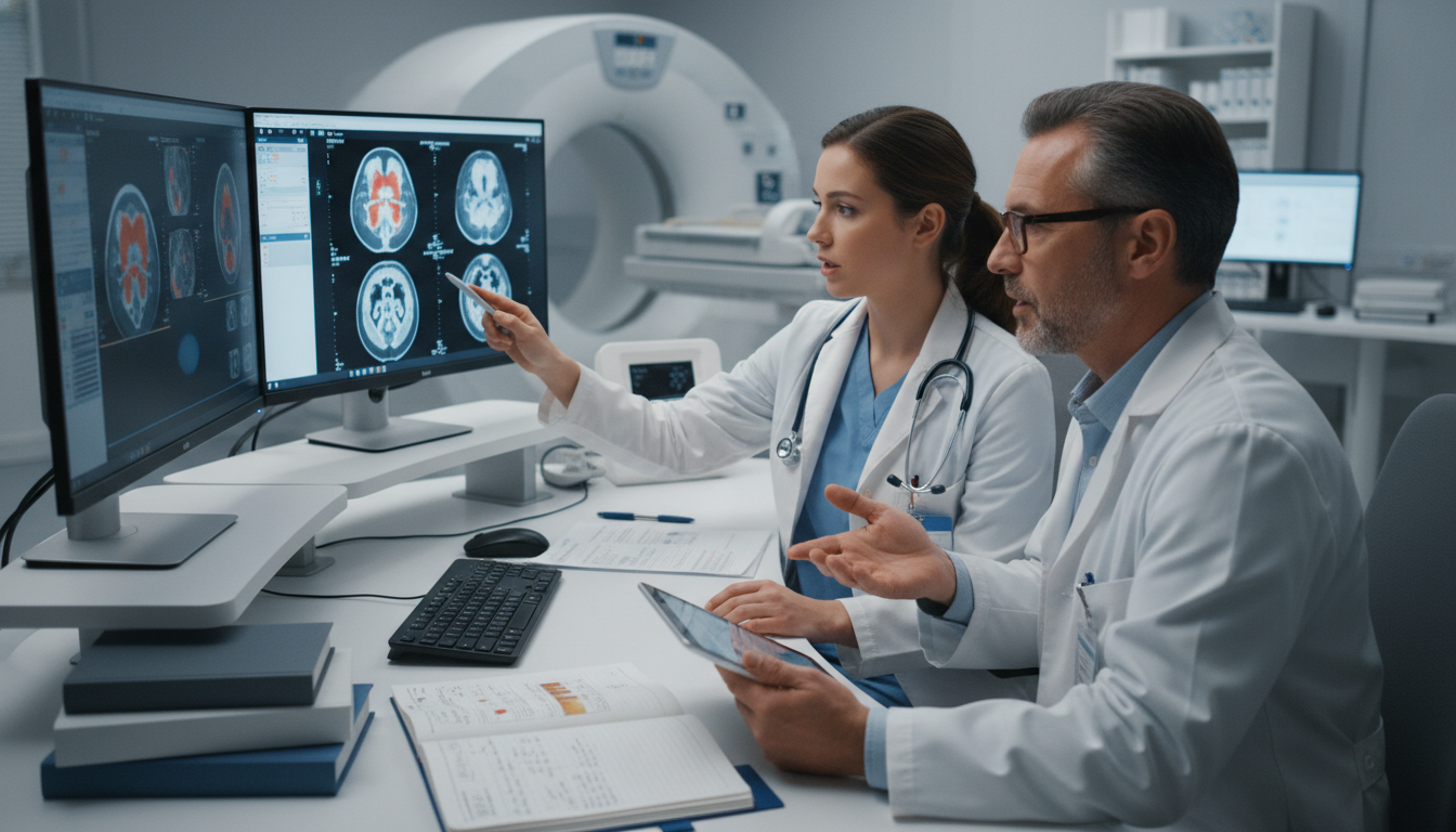 Resident reviewing PET/CT scans with attending physician - nuclear medicine residency for Excelling in Clinical Rotations in