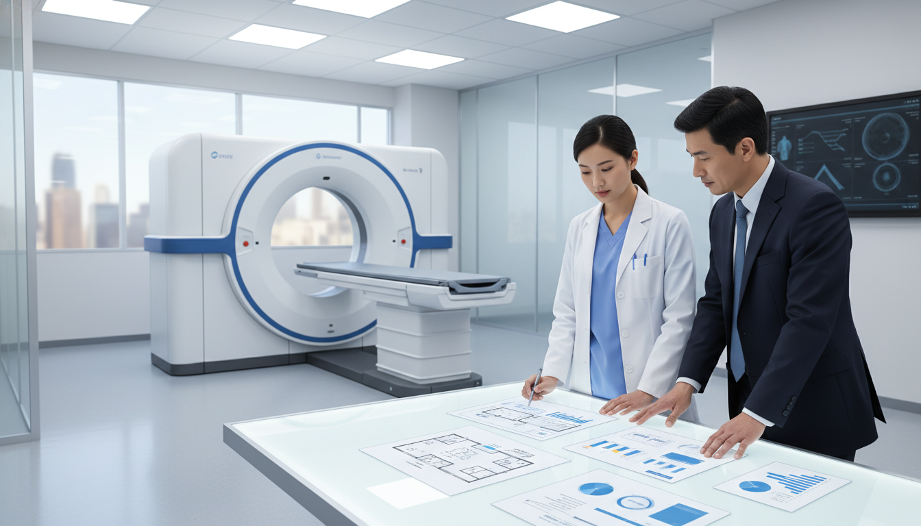 Nuclear medicine PET/CT suite and physician discussing workflow Nuclear medicine PET/CT suite and physician discussing workflow - nuclear medicine residency for Physician Contract Negotiati