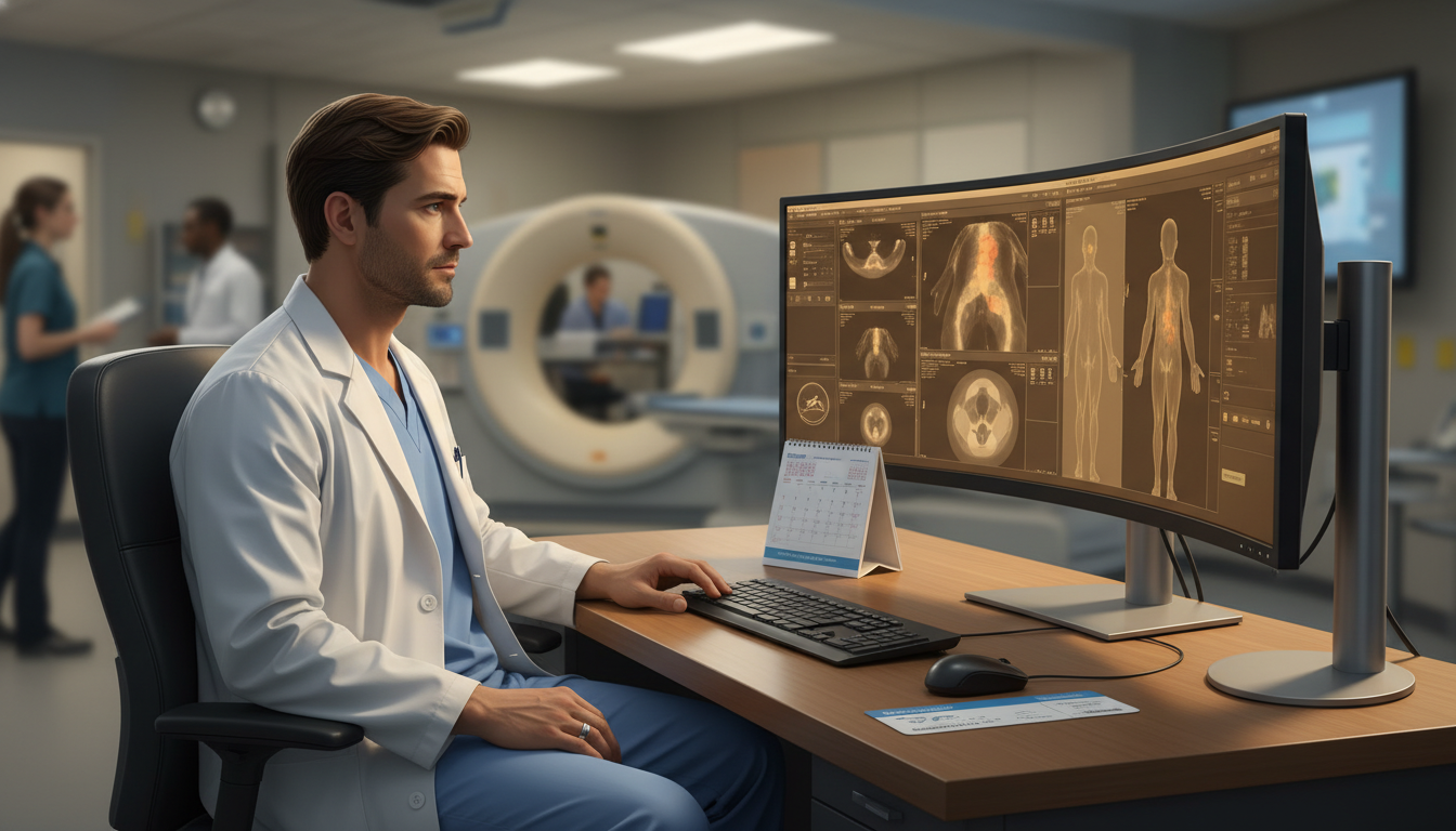 Locum tenens nuclear medicine doctor reviewing PET-CT scans at a community hospital Locum tenens nuclear medicine doctor reviewing PET-CT scans at a community hospital - nuclear medicine residency for Locum Te