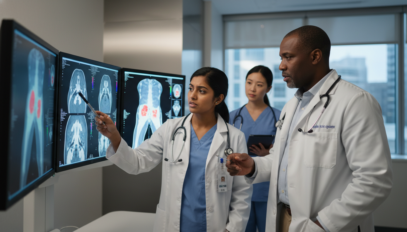 Resident reviewing PET/CT scans with nuclear medicine attending Resident reviewing PET/CT scans with nuclear medicine attending - nuclear medicine residency for Letters of Recommendation in