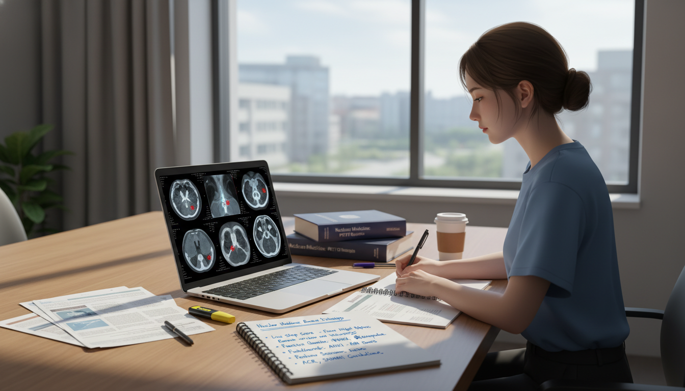 Medical student studying nuclear medicine with PET-CT images - nuclear medicine residency for Low Step Score Strategies in Nu