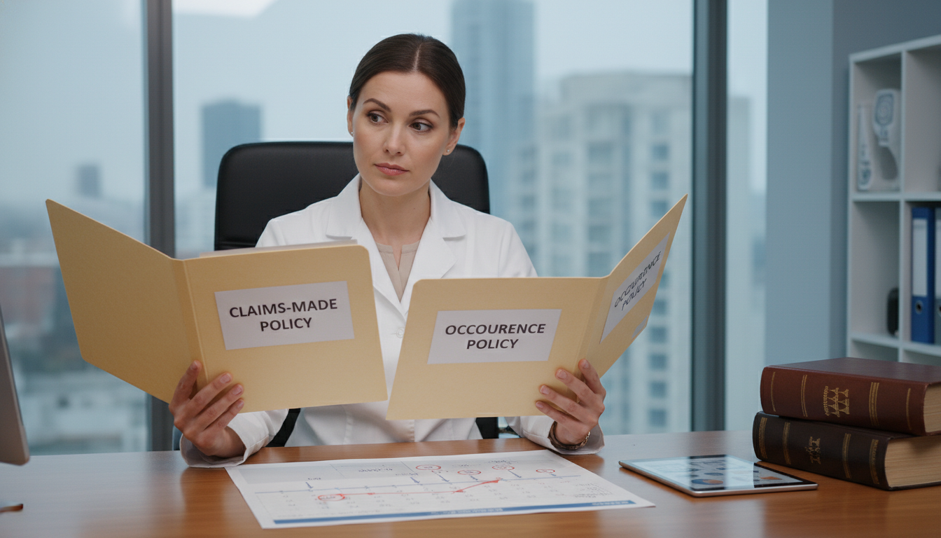 Conceptual illustration of claims-made vs occurrence malpractice insurance for physicians Conceptual illustration of claims-made vs occurrence malpractice insurance for physicians - nuclear medicine residency for Ma