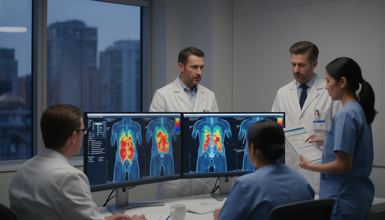 Nuclear medicine team reviewing imaging studies and safety protocols Nuclear medicine team reviewing imaging studies and safety protocols - nuclear medicine residency for Malpractice Insurance G